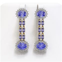 11.94 ctw Tanzanite & Diamond Earrings 14K Yellow Gold - REF-236K4Y