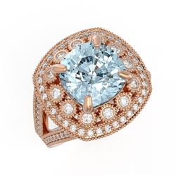 5.27 ctw Certified Aquamarine & Diamond Victorian Ring 14K Rose Gold - REF-165F3M