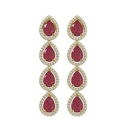 10.2 ctw Ruby & Diamond Micro Pave Halo Earrings 10k Yellow Gold - REF-155X5A