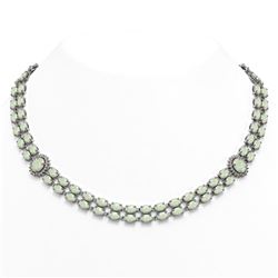 39.37 ctw Opal & Diamond Necklace 14K White Gold - REF-690G9W