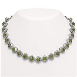 72.27 ctw Tourmaline & Diamond Victorian Necklace 14K White Gold - REF-2169A8N