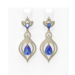 7.01 ctw Tanzanite & Diamond Earrings 18K Yellow Gold - REF-354H5R