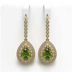 9.95 ctw Tourmaline & Diamond Victorian Earrings 14K Yellow Gold - REF-318W4H