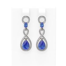 8.75 ctw Tanzanite & Diamond Earrings 18K White Gold - REF-427N3F