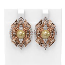 3 ctw Diamond & Pearl Earrings 18K Rose Gold - REF-299K3Y