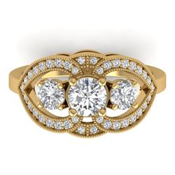 1.5 ctw Certified VS/SI Diamond Art Deco 3 Stone Ring 14k Yellow Gold - REF-169N3F