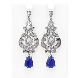 12.64 ctw Sapphire & Diamond Earrings 18K White Gold - REF-818Y2X