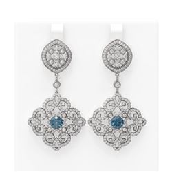 6.48 ctw Intense Blue Diamond Earrings 18K White Gold - REF-595W3H