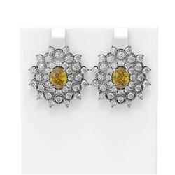8.08 ctw Canary Citrine & Diamond Earrings 18K White Gold - REF-283A3N