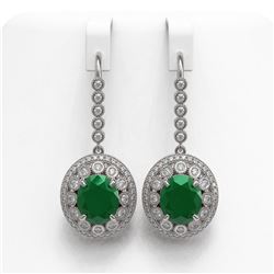 17.22 ctw Certified Emerald & Diamond Victorian Earrings 14K White Gold - REF-391K3Y