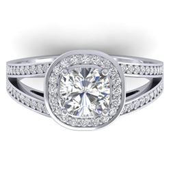 1.5 ctw Cushion Certified VS/SI Diamond Art Deco Ring 14k White Gold - REF-376G3W