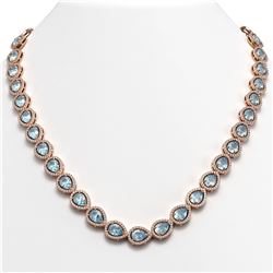 35.13 ctw Sky Topaz & Diamond Micro Pave Halo Necklace 10k Rose Gold - REF-581W6H