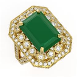 11.98 ctw Certified Emerald & Diamond Victorian Ring 14K Yellow Gold - REF-267H6R
