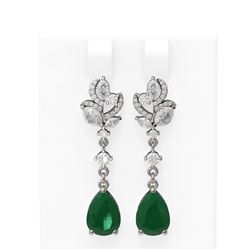 9.22 ctw Emerald & Diamond Earrings 18K White Gold - REF-354R5K