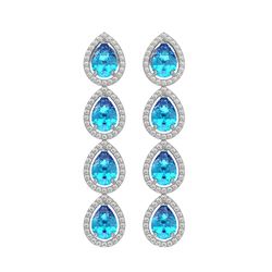 7.81 ctw Swiss Topaz & Diamond Micro Pave Halo Earrings 10k White Gold - REF-152A8N