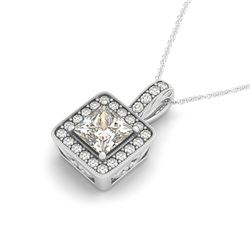 1.5 ctw Princess VS/SI Diamond Solitaire Halo Necklace 14k White Gold - REF-449K6Y