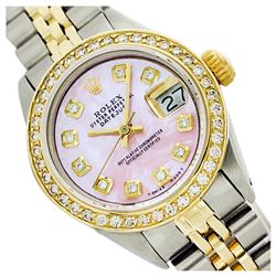 Rolex Men's Two Tone 14K Gold/SS, QuickSet, Diamond Dial, Diam/Ruby Bezel - REF-539H2W