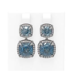 12.93 ctw Blue Topaz & Diamond Earrings 18K White Gold - REF-178H2R