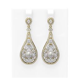 5.93 ctw Diamond & Pearl Earrings 18K Yellow Gold - REF-612G4W
