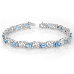 13.55 ctw Blue Topaz & Diamond Bracelet 14k White Gold - REF-85N5F