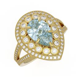 3.82 ctw Certified Aquamarine & Diamond Victorian Ring 14K Yellow Gold - REF-168F8M