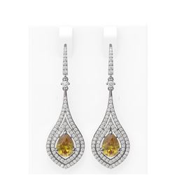 9.75 ctw Canary Citrine & Diamond Earrings 18K White Gold - REF-342G2W