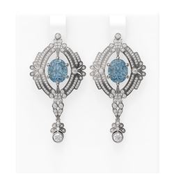 10.34 ctw Blue Topaz & Diamond Earrings 18K White Gold - REF-382W5H