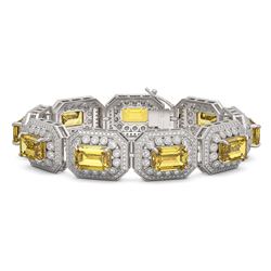 49.68 ctw Canary Citrine & Diamond Victorian Bracelet 14K White Gold - REF-1055N3F