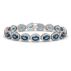 24.32 ctw London Topaz & Diamond Micro Pave Halo Bracelet 10k White Gold - REF-290N9F