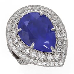 16.29 ctw Certified Sapphire & Diamond Victorian Ring 14K White Gold - REF-345X5A