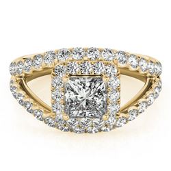 1.85 ctw Certified VS/SI Princess Diamond Halo Ring 18k Yellow Gold - REF-196G2W