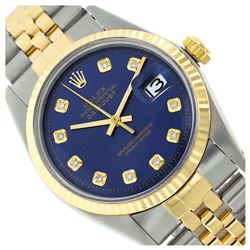 Rolex Men's Two Tone 14K Gold/SS, QuickSet, Diamond Dial with Fluted Bezel - REF-431K5T