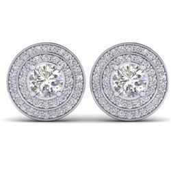 1.45 ctw VS/SI Diamond Art Deco Halo Stud Earrings 14k White Gold - REF-126K2Y
