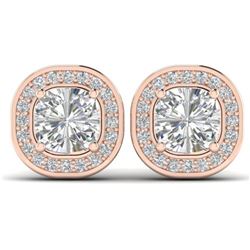2 ctw Cushion Certified VS/SI Diamond Art Deco Stud Earrings 14k Rose Gold - REF-341K3Y