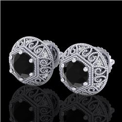 1.31 ctw Fancy Black Diamond Art Deco Stud Earrings 18k White Gold - REF-81Y8X