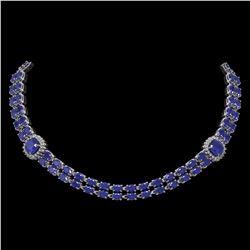 43.97 ctw Sapphire & Diamond Necklace 14K White Gold - REF-527N3F