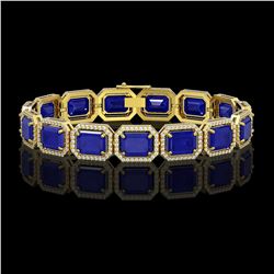38.61 ctw Sapphire & Diamond Micro Pave Halo Bracelet 10k Yellow Gold - REF-392N4F