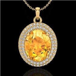 4 ctw Citrine & Micro Pave VS/SI Diamond Necklace 18k Yellow Gold - REF-92R4K