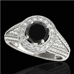 1.7 ctw Certified VS Black Diamond Solitaire Halo Ring 10k White Gold - REF-81X8A