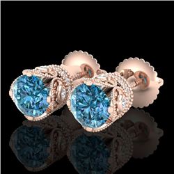 1.85 ctw Fancy Intense Blue Diamond Art Deco Earrings 18k Rose Gold - REF-200G2W