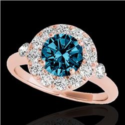 1.5 ctw SI Certified Fancy Blue Diamond Solitaire Halo Ring 10k Rose Gold - REF-129K5Y