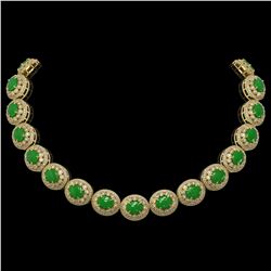 101.75 ctw Jade & Diamond Victorian Necklace 14K Yellow Gold - REF-2594N5F