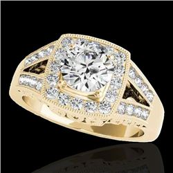 1.65 ctw Certified Diamond Solitaire Halo Ring 10k Yellow Gold - REF-270Y2X