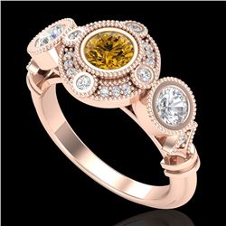 1.51 ctw Intense Fancy Yellow Diamond Art Deco Ring 18k Rose Gold - REF-218Y2X