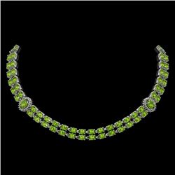 38.1 ctw Peridot & Diamond Necklace 14K White Gold - REF-454W5H