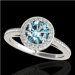 1.55 ctw SI Certified Fancy Blue Diamond Halo Ring 10k White Gold - REF-135G2W