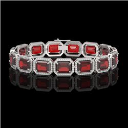 33.41 ctw Garnet & Diamond Micro Pave Halo Bracelet 10k White Gold - REF-318K2Y