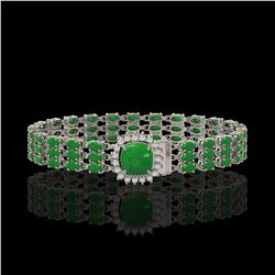 20.93 ctw Jade & Diamond Bracelet 14K White Gold - REF-281R8K