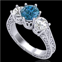 2.01 ctw Fancy Intense Blue Diamond Art Deco Ring 18k White Gold - REF-343N6F