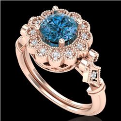 1.2 ctw Intense Blue Diamond Engagment Art Deco Ring 18k Rose Gold - REF-218H2R